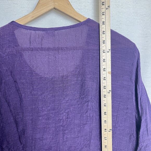 Lagenlook Blouse Silk Cotton Blend M Purple Buttons 3/4‎ Sleeve - Picture 6 of 6